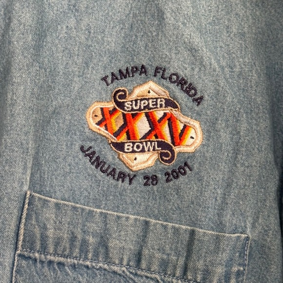 Vintage Superbowl  XXXV 2001 Denim Button Down Shirt Tampa Florida Shirt Large - Picture 4 of 11